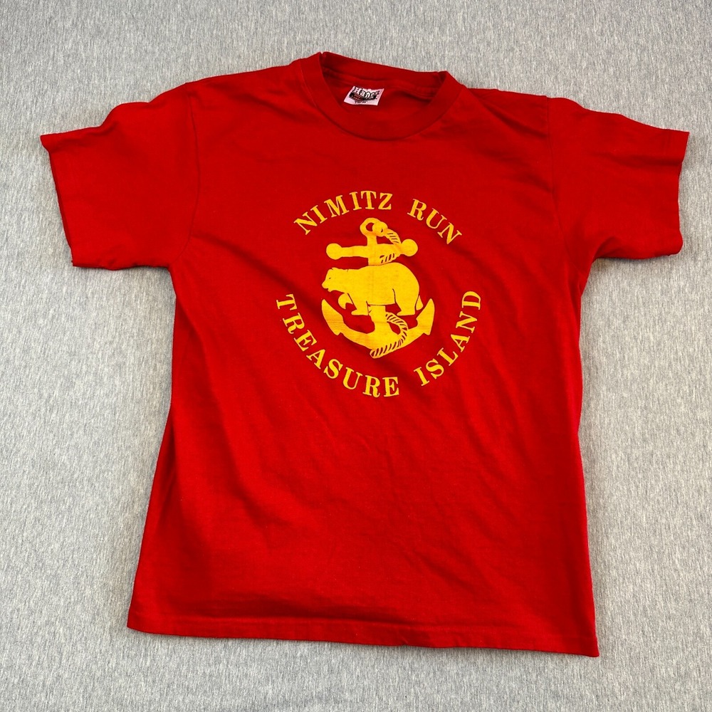 VTG Hanes Nimitz Run Treasure Island Running Marathon Shirt Red 80s Mens L